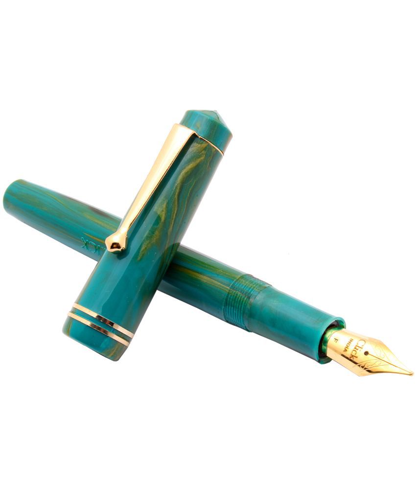     			Srpc Click Aristocrat Teal Blue Marble Fountain Pen With 3in1 Ink Filling Mechanism, Golden Trims & Fine Nib