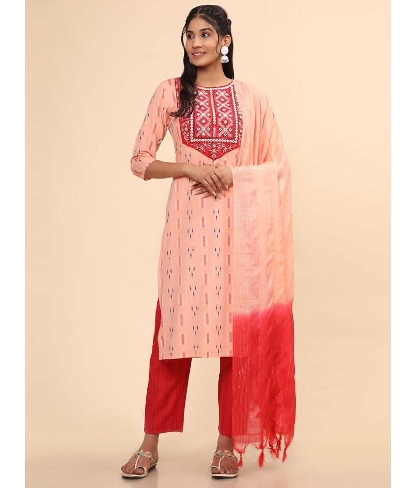     			Vbuyz - Peach Straight Cotton Women's Stitched Salwar Suit ( Pack of 1 )