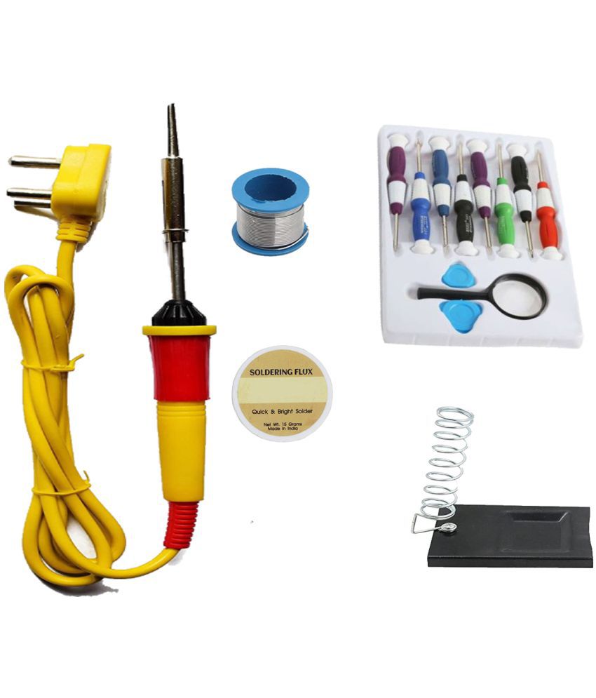     			ALDECO: ( 15 in 1 ) 25 Watt Soldering Iron Kit With- Yellow Iron, Wire, Flux, Stand, Baku 11pcs Screw Driver Set