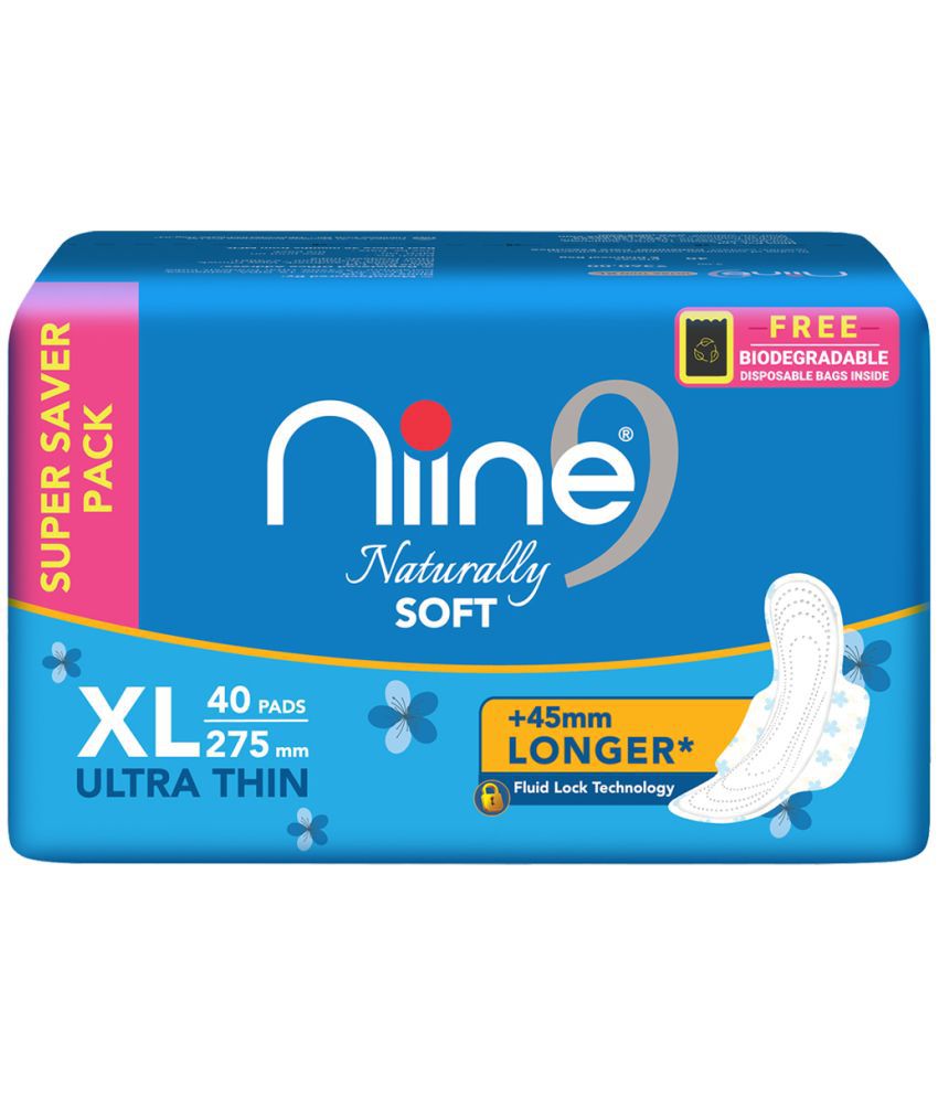     			Niine Naturally Soft Ultra Thin XL Sanitary Pads (Pack of 1) 40 Pads with Free Biodegradable Disposal Bags