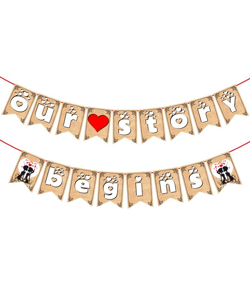     			Zyozi Our Story Begin Banner Valentine's Day Bunting Banner Valentines Day Paper Banner for Home Wall Valentines Party Decorations Supplies