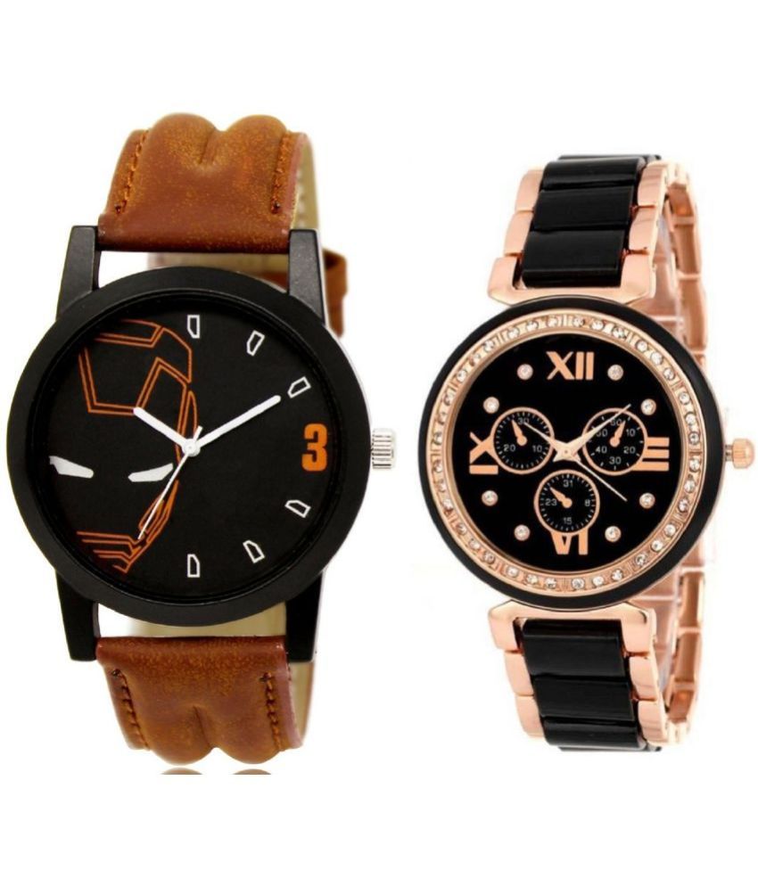     			newmen - Brown Leather Analog Couple's Watch