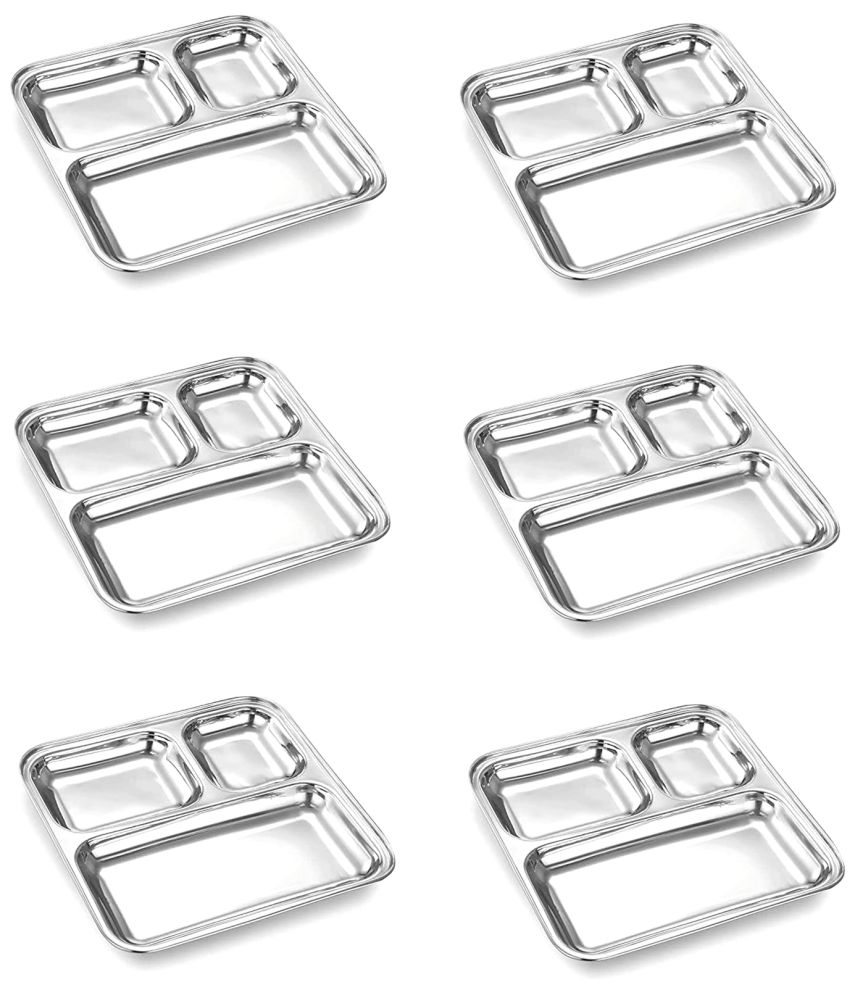     			Dynore 6 Pcs Stainless Steel Silver Partition Plate