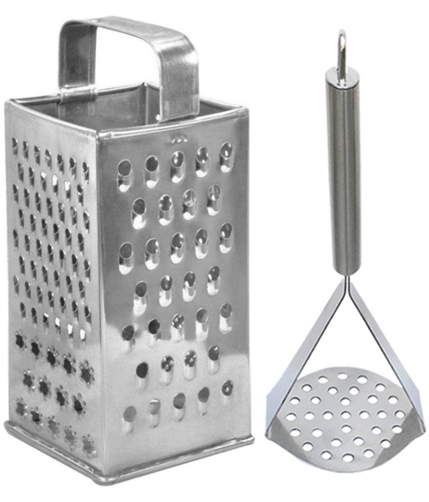     			JISUN - Silver Stainless Steel BIG GRATER+OVAL MASHER ( Set of 2 )