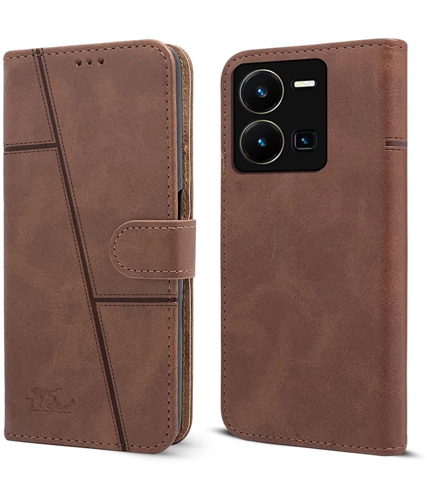     			NBOX - Brown Artificial Leather Flip Cover Compatible For Vivo Y35 ( Pack of 1 )