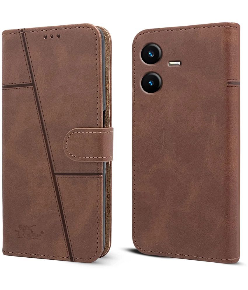     			NBOX - Brown Artificial Leather Flip Cover Compatible For Vivo Y22 ( Pack of 1 )