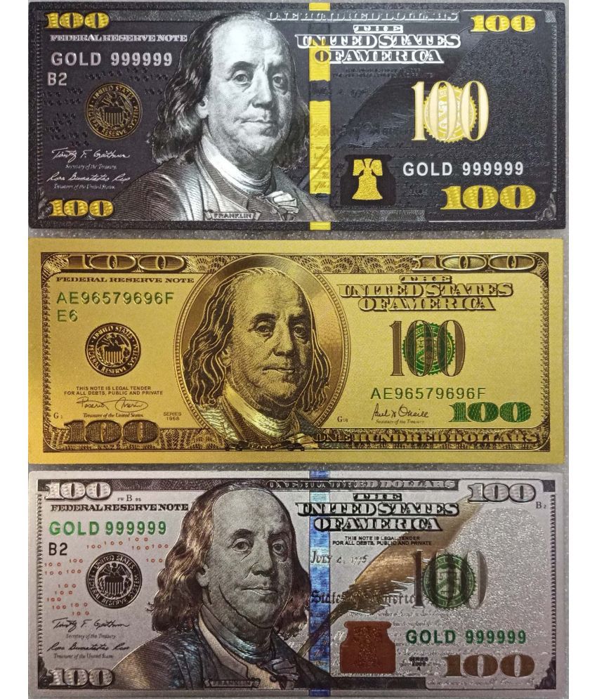     			Hop n Shop - 100 Dollars Gold & Silver Plated 3 Paper currency & Bank notes