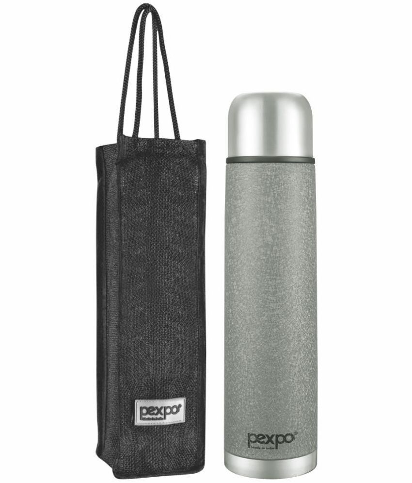     			Pexpo 500ml 24 Hrs Hot and Cold ISI Certified Flask with Jute-bag, Flamingo Vacuum insulated Bottle (Pack of 1, Grey)
