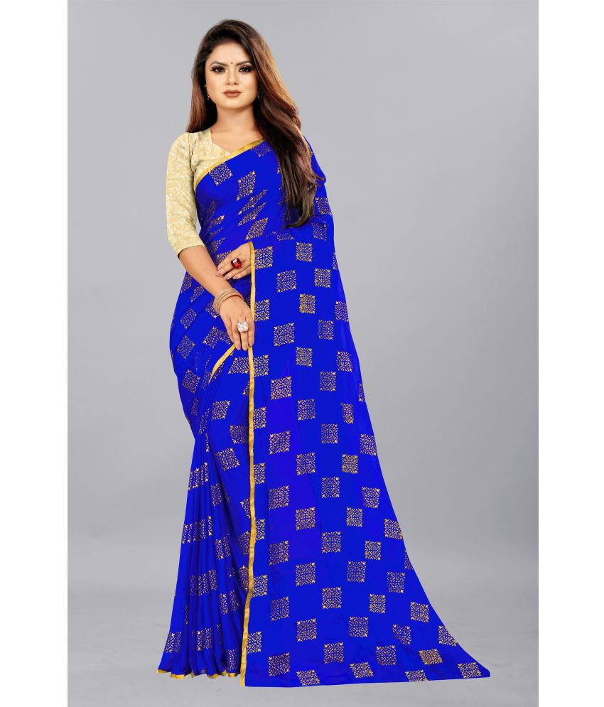     			Rhey - Blue Chiffon Saree With Blouse Piece ( Pack of 1 )