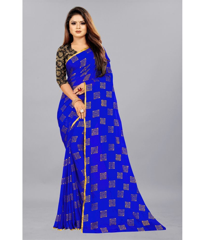     			Rhey - Blue Chiffon Saree With Blouse Piece ( Pack of 1 )