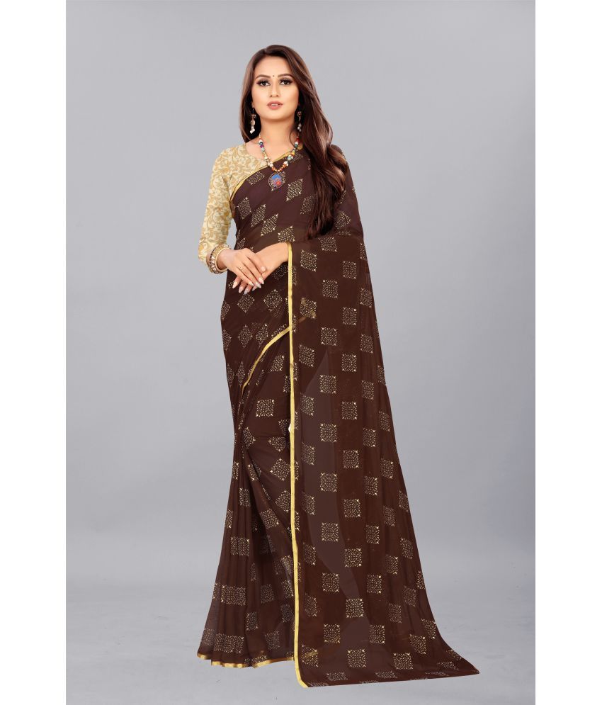     			Rhey - Brown Chiffon Saree With Blouse Piece ( Pack of 1 )