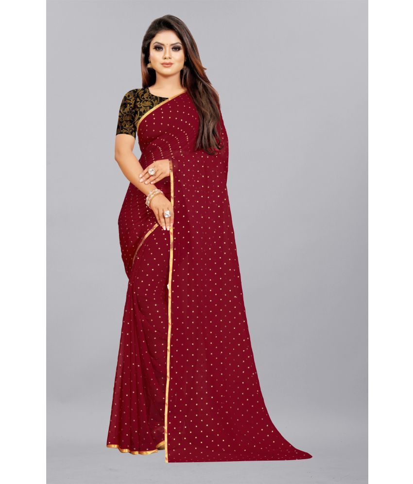     			Rhey - Maroon Chiffon Saree With Blouse Piece ( Pack of 1 )