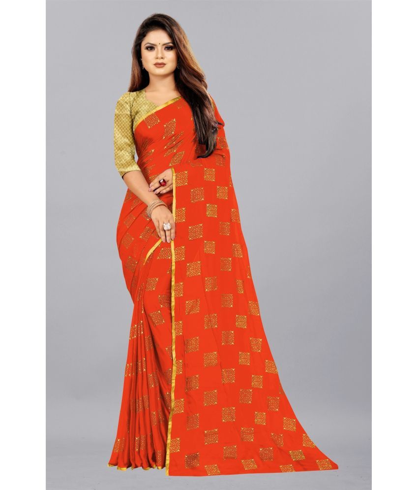     			Rhey - Orange Chiffon Saree With Blouse Piece ( Pack of 1 )