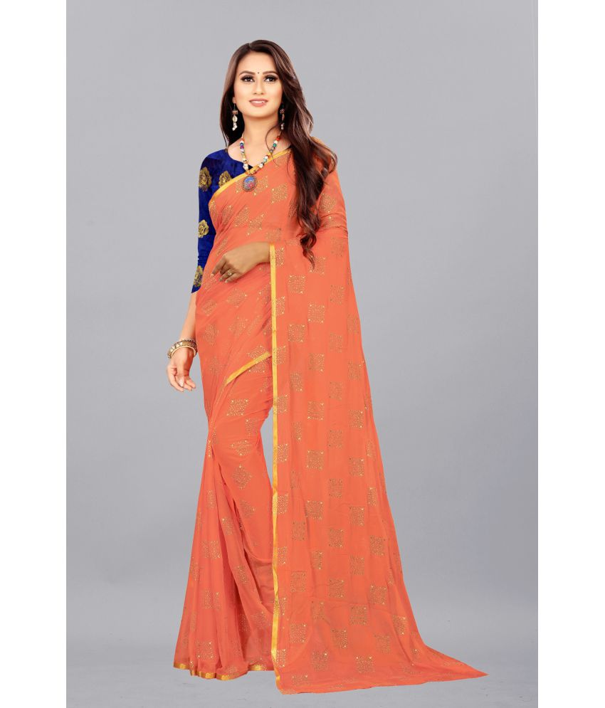     			Rhey - Peach Chiffon Saree With Blouse Piece ( Pack of 1 )