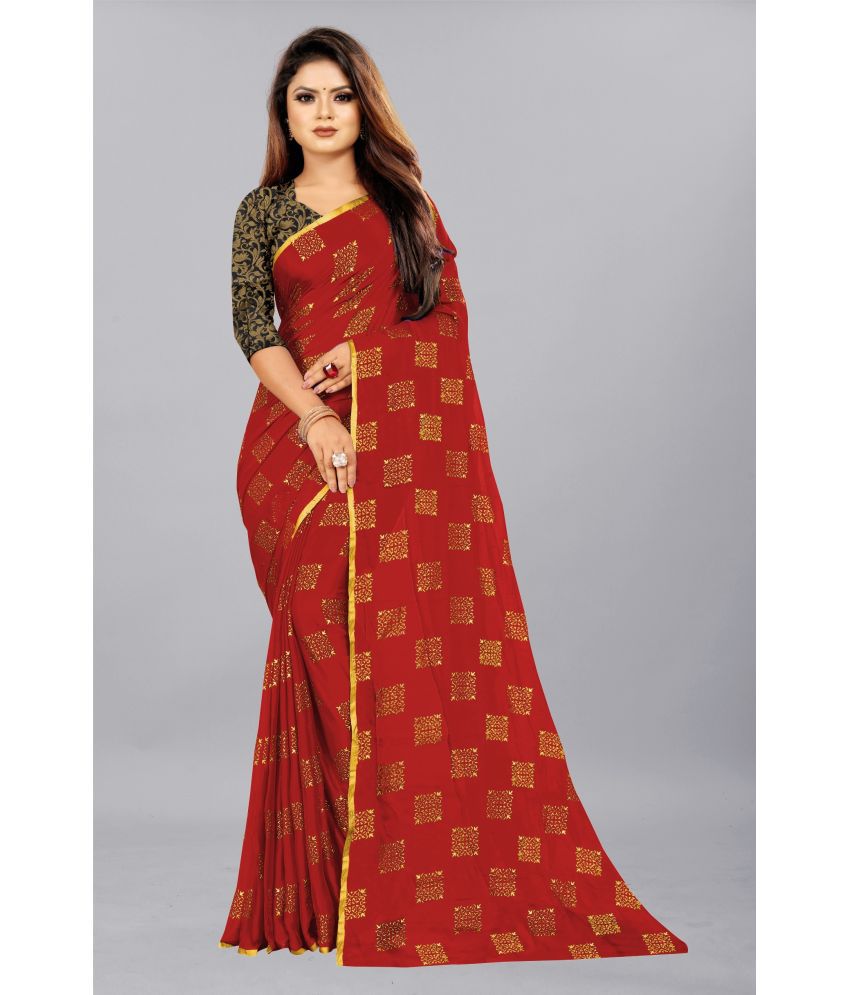    			Rhey - Red Chiffon Saree With Blouse Piece ( Pack of 1 )