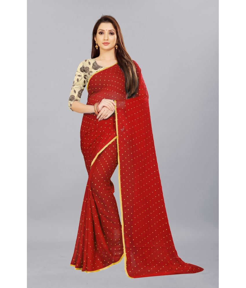     			Rhey - Red Chiffon Saree With Blouse Piece ( Pack of 1 )