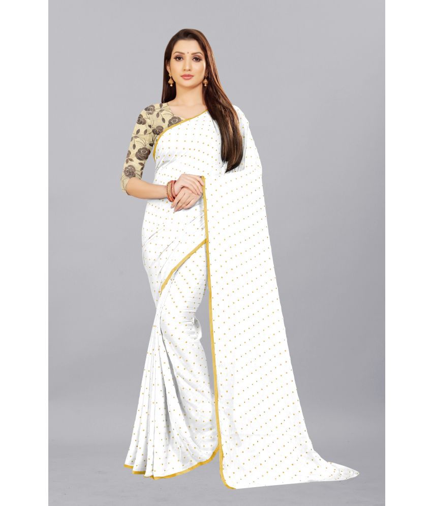     			Rhey - White Chiffon Saree With Blouse Piece ( Pack of 1 )