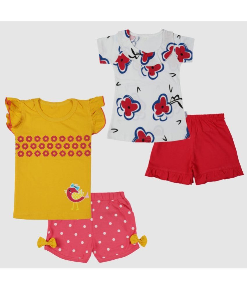    			CATCUB - Red & Yellow Cotton Baby Girl Top & Shorts ( Pack of 2 )