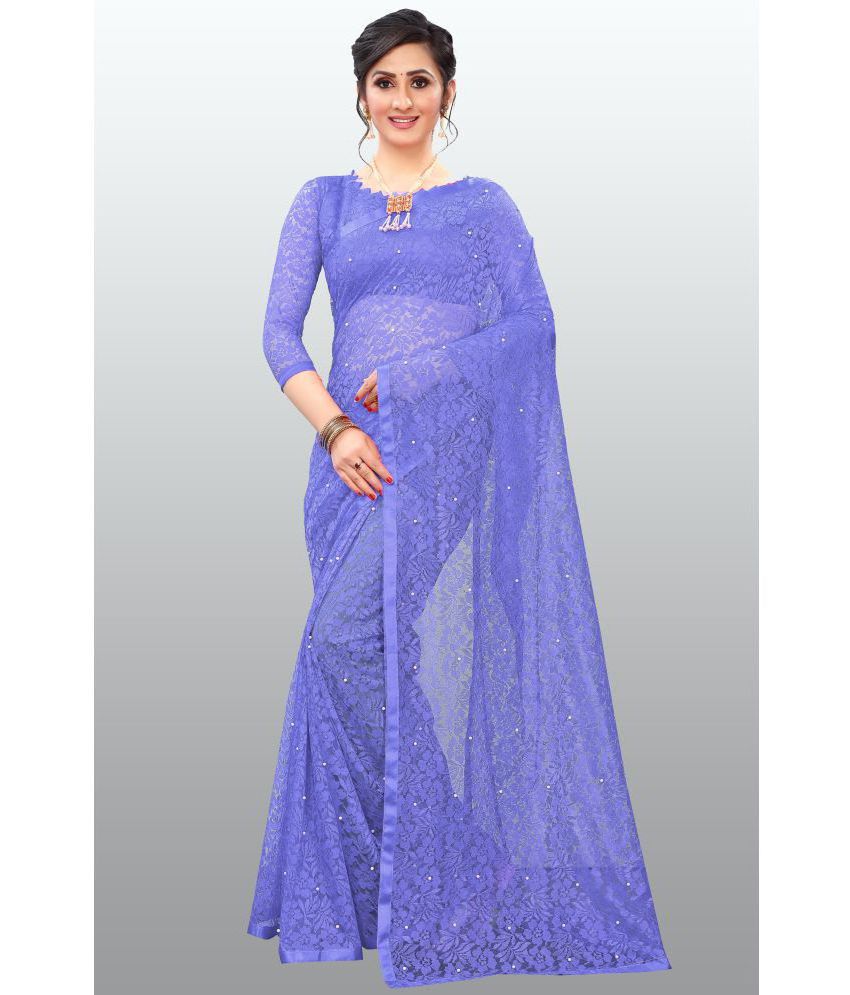     			Indy Bliss - Purple Net Saree With Blouse Piece ( Pack of 1 )
