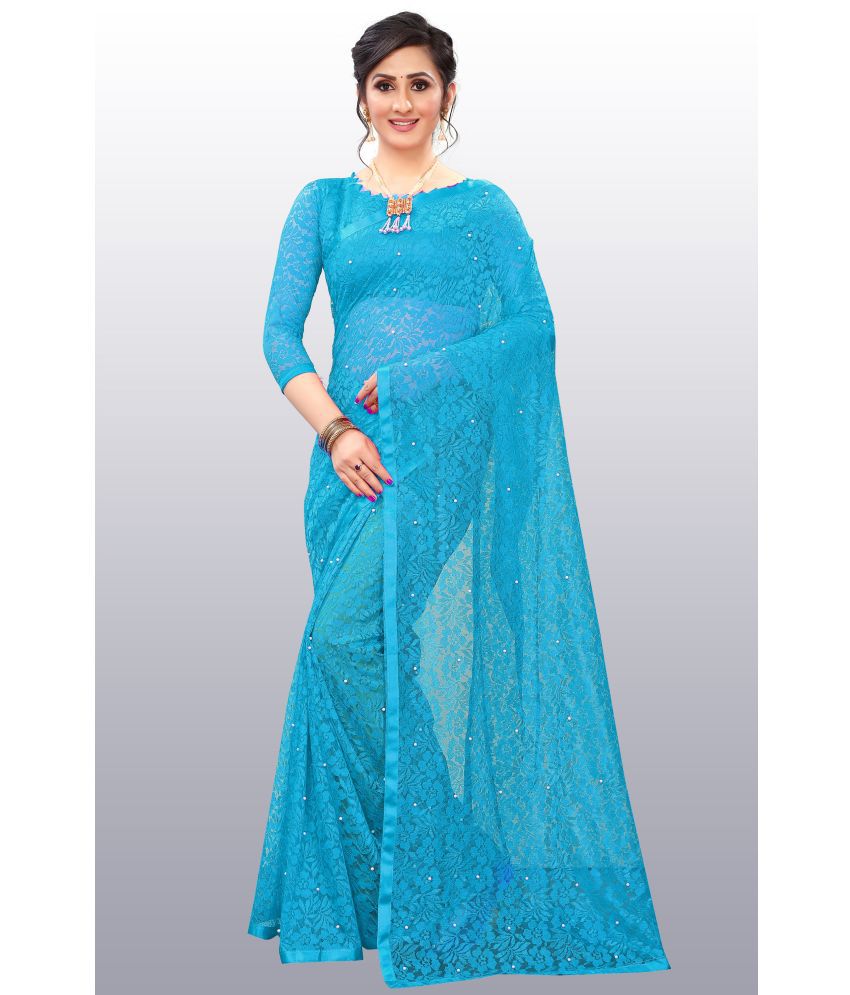    			Indy Bliss - SkyBlue Net Saree With Blouse Piece ( Pack of 1 )