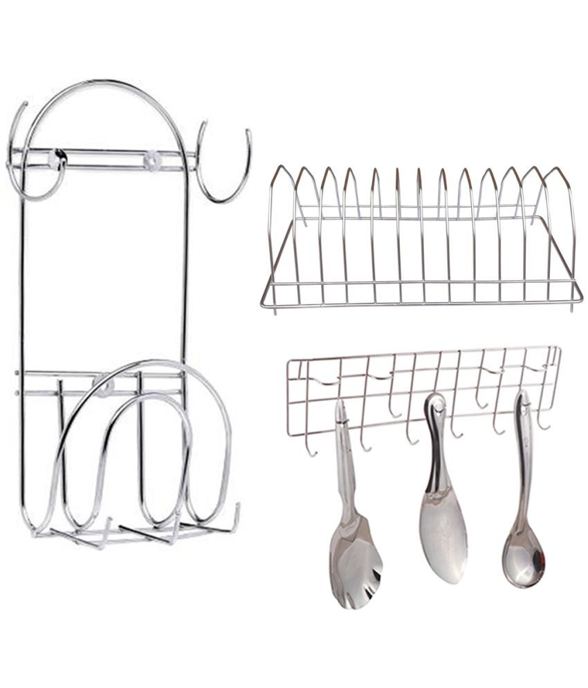     			JISUN - Silver Stainless Steel Storage Racks ( Pack of 3 )