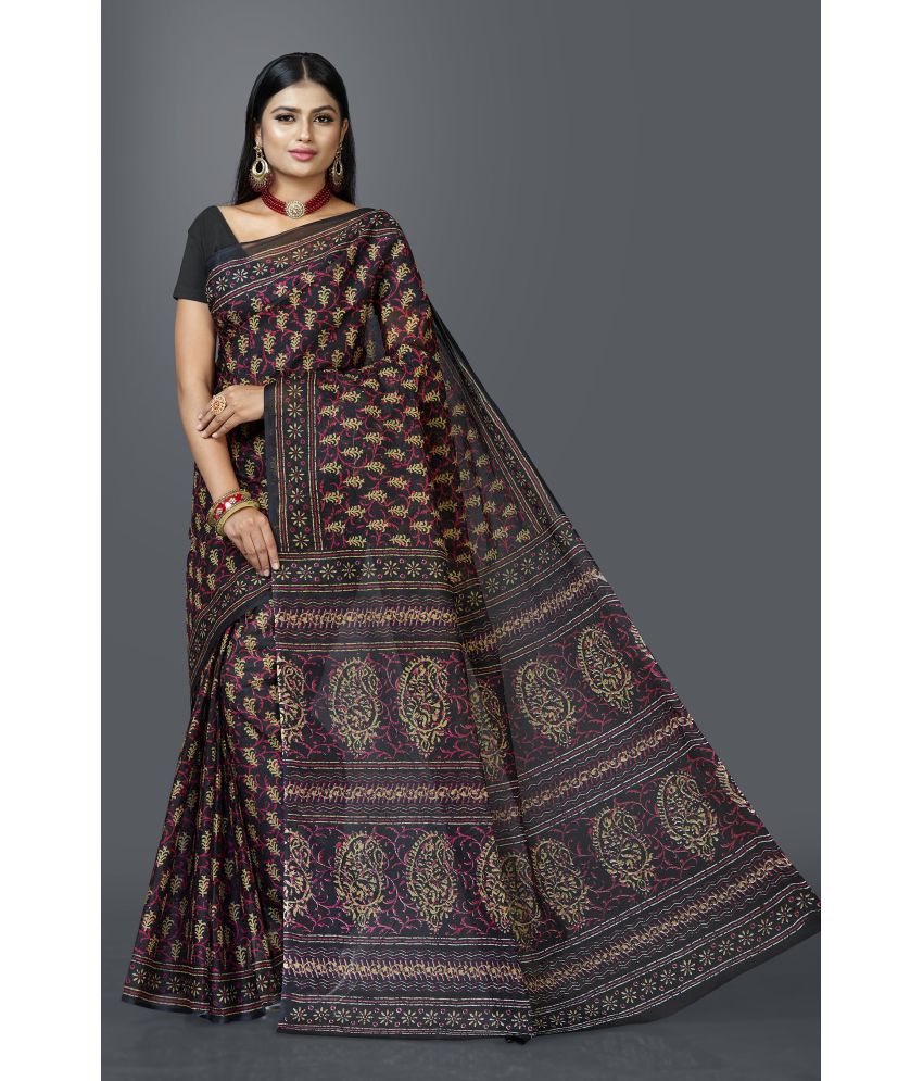     			SHANVIKA - Black Cotton Saree Without Blouse Piece ( Pack of 1 )