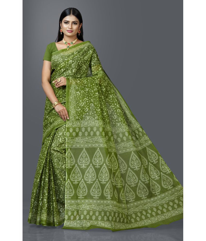     			SHANVIKA - Green Cotton Saree Without Blouse Piece ( Pack of 1 )