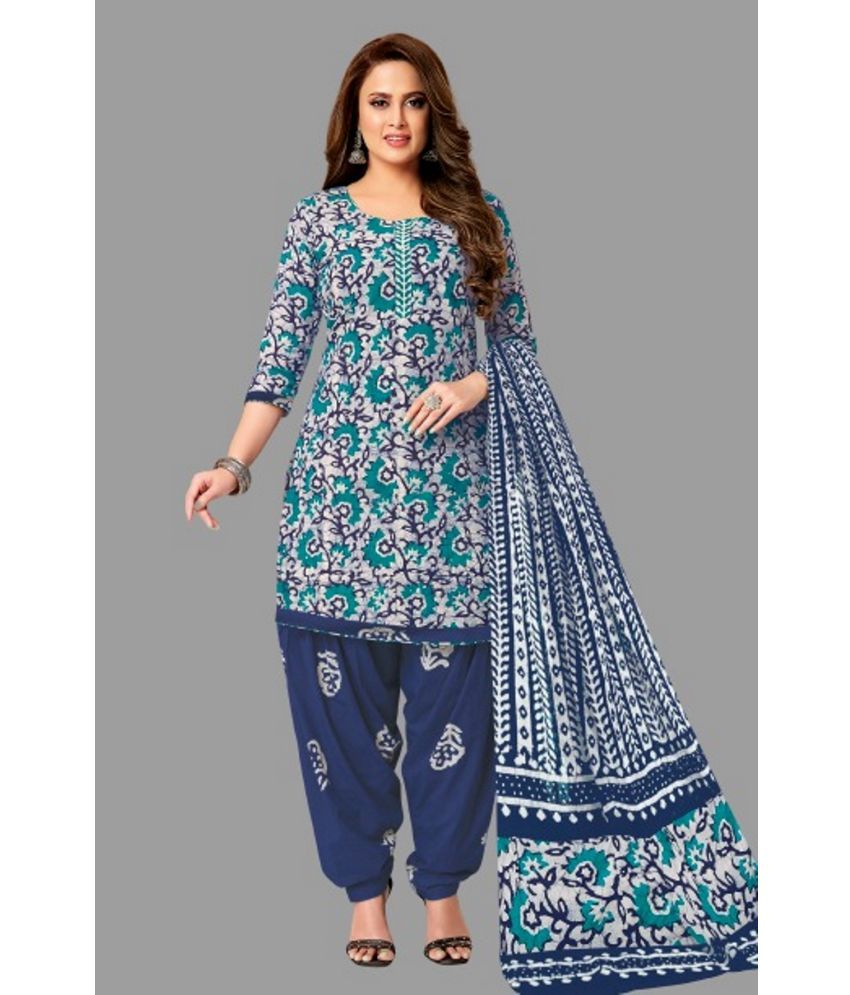     			SIMMU - Blue Straight Cotton Women's Stitched Salwar Suit ( Pack of 1 )