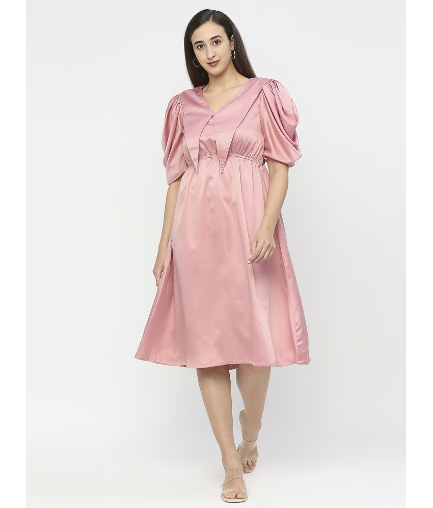     			Smarty Pants - Rose Gold Satin Women's Fit & Flare Dress ( Pack of 1 )