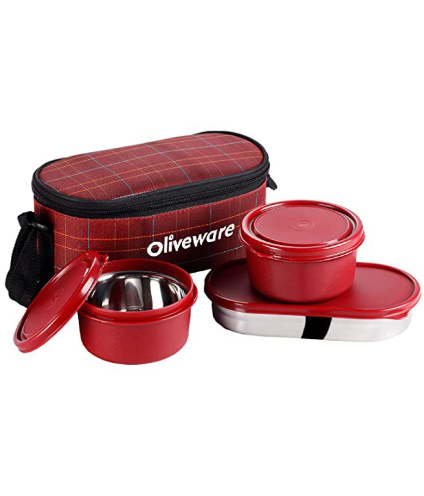     			Oliveware - Red Stainless Steel Lunch Box ( Pack of 1 ) 1150 ml
