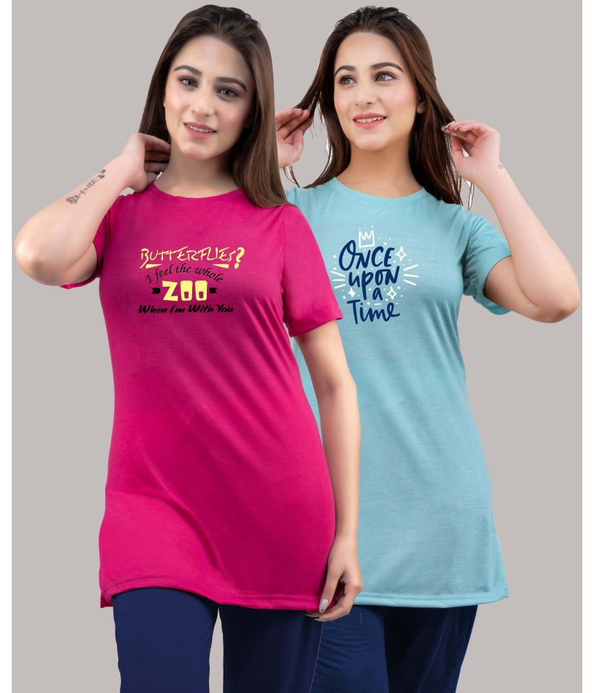     			URBE - Turquoise Cotton Blend Regular Fit Women's T-Shirt ( Pack of 2 )