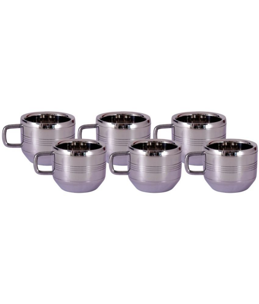     			VM OM SAI STEEL LIFETIME - Steel Double Walled Tea Cup 100 ml ( Pack of 6 )