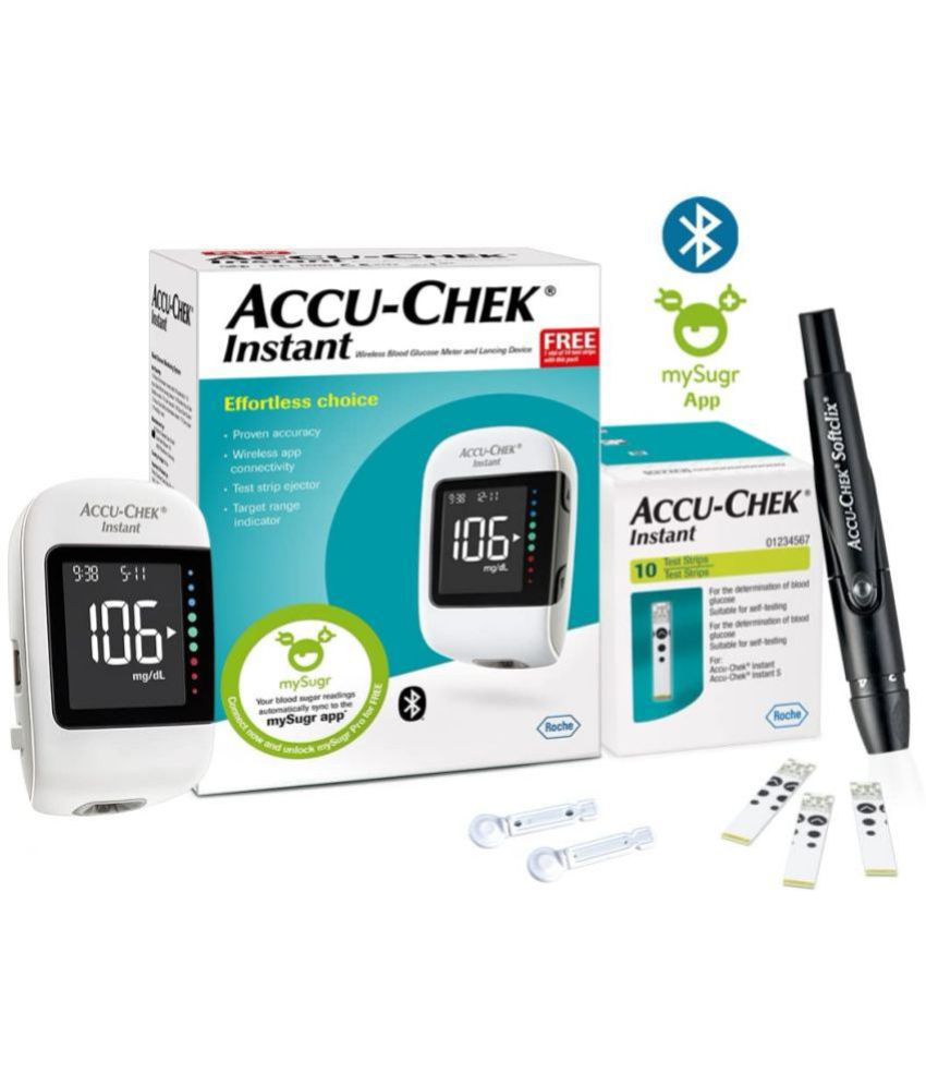     			Accu-Chek Instant Blood Glucose Monitor Kit with 10 Strips, 10 Lancets and a Lancing Device for Accurate Blood Sugar Testing