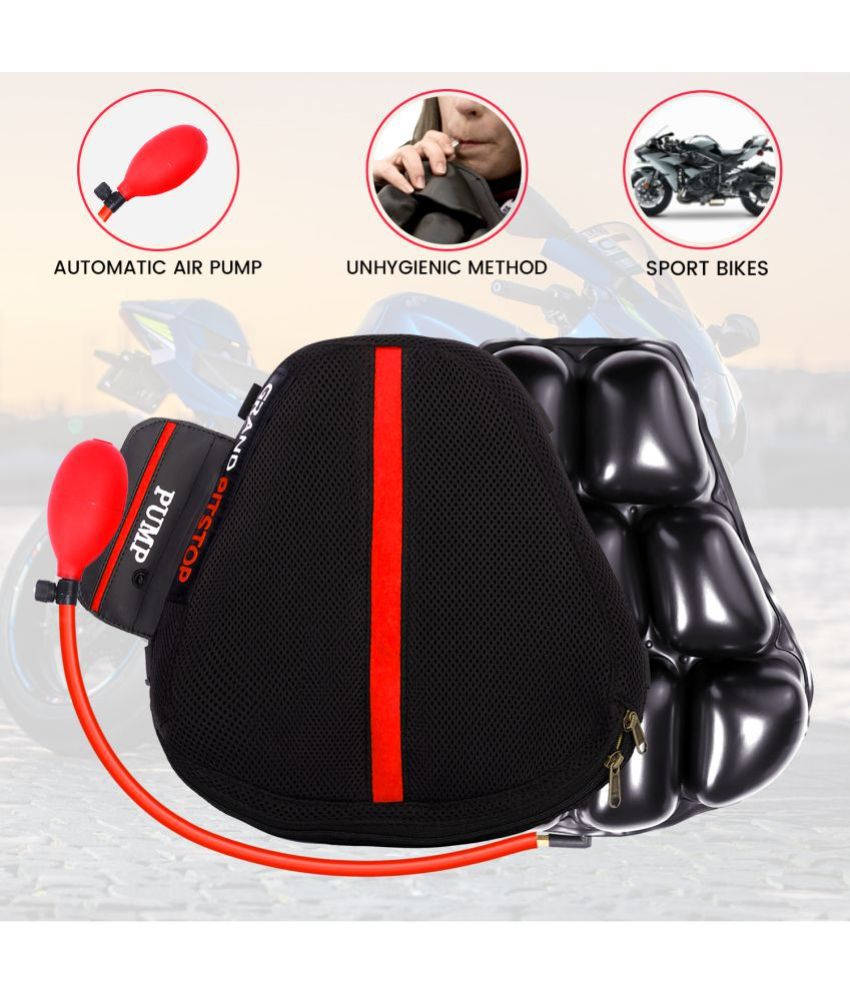     			Grand Pitstop Air Comfy Seat for Motorcycle Pressure Relief Hand Press Inflatable Cushion Motorbike Seat Pad Shock Absorption Comfortable for Bikes Long Rides (Sports Premium)