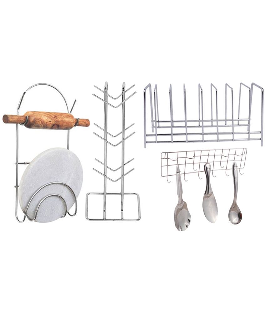     			JISUN - Silver Stainless Steel Dish Racks ( Pack of 4 )