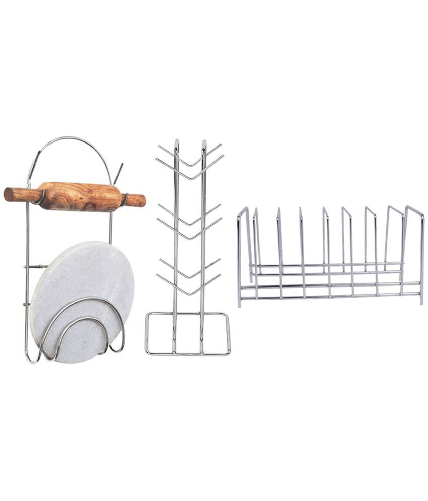     			JISUN - Silver Stainless Steel Storage Racks ( Pack of 3 )