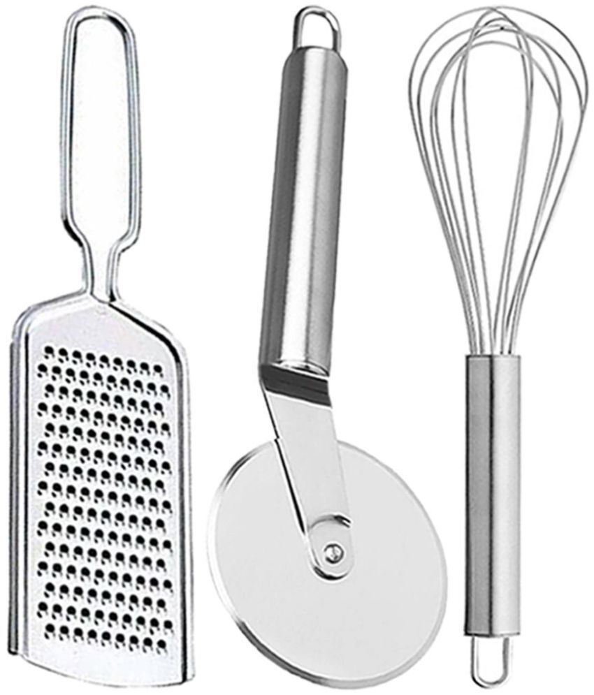     			JISUN - Silver Stainless Steel WIRE GRATER+PIZZA CUTTER+WHISK ( Set of 3 )
