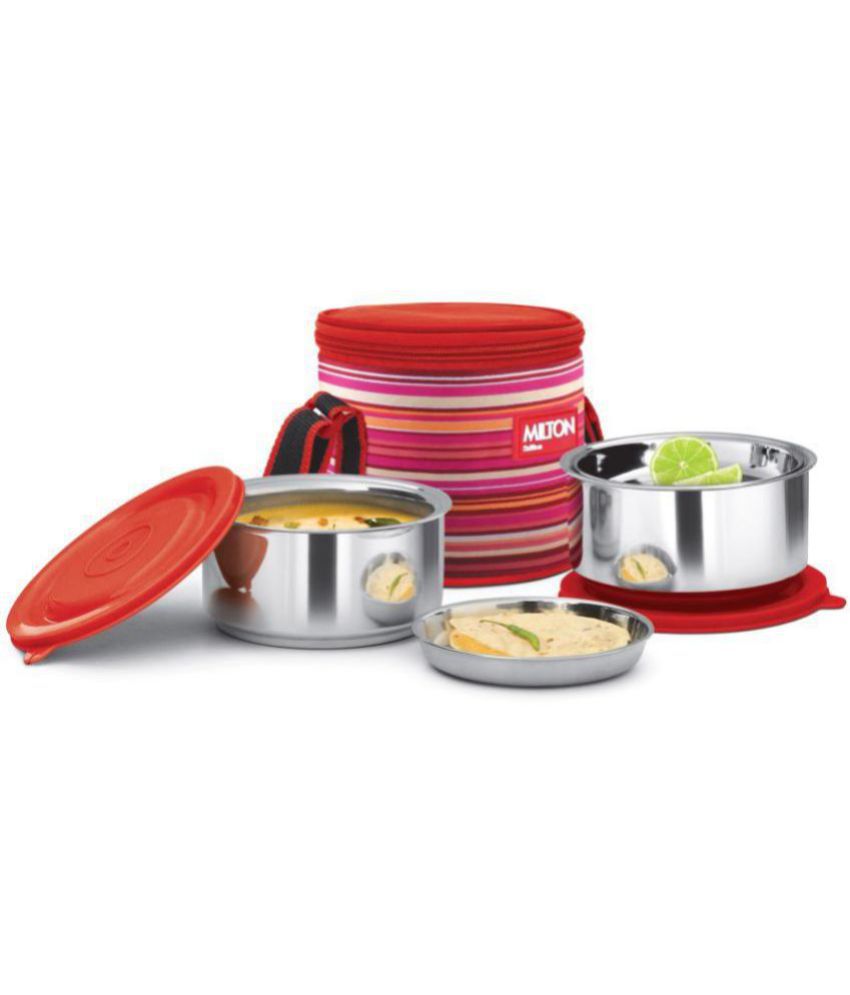     			Milton Ribbon 2 Stainless Steel Lunch Box with Jackets, Set of 2, Red