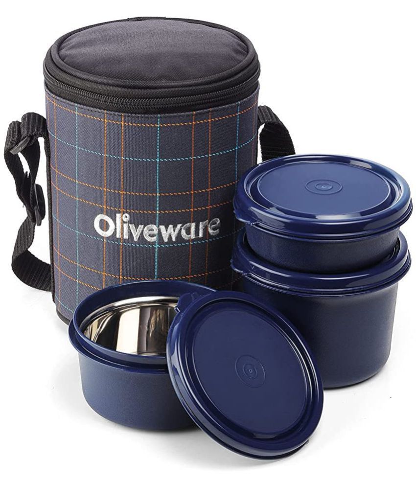     			Oliveware Infinite Blue Stainless Steel Microwave safe Insulated Lunch Box (Pack of 1) 1350 ml
