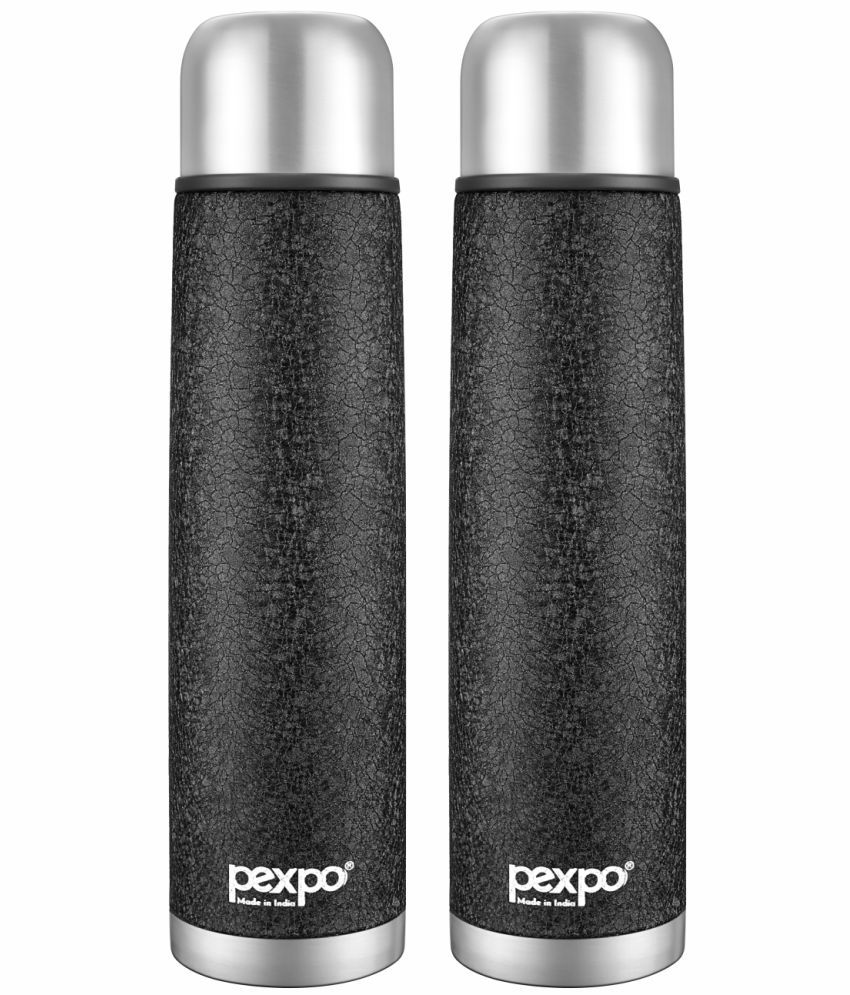     			Pexpo 750ml 24 Hrs Hot and Cold Flask with Jute-bag, Flexo Vacuum insulated Bottle (Pack of 2, Black)
