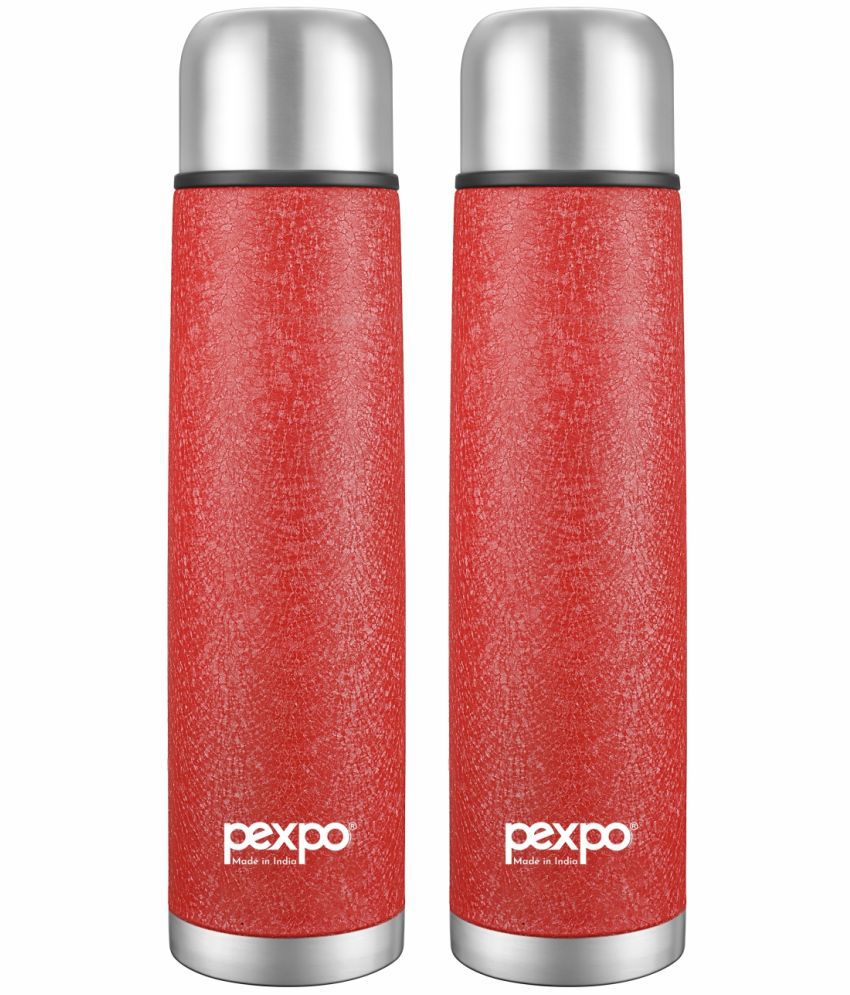     			Pexpo 500ml 24 Hrs Hot and Cold Flask with Jute-bag, Flexo Vacuum insulated Bottle (Pack of 2, Red)