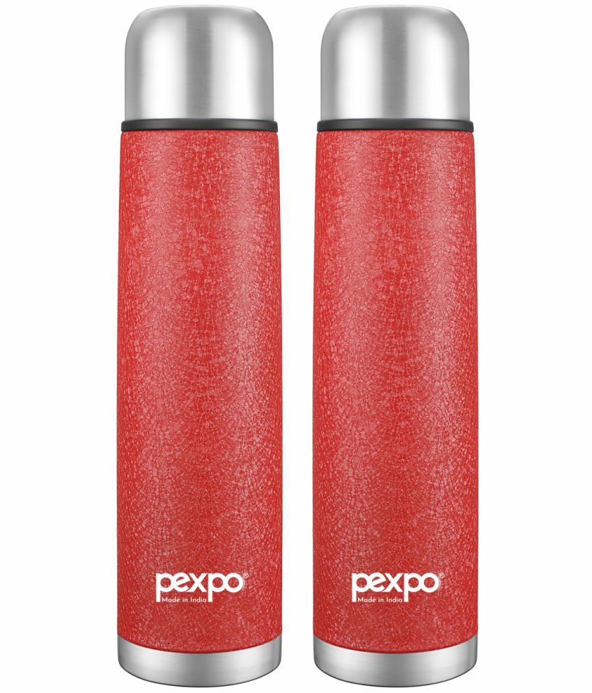     			Pexpo 750ml 24 Hrs Hot and Cold Flask with Jute-bag, Flexo Vacuum insulated Bottle (Pack of 2, Red)