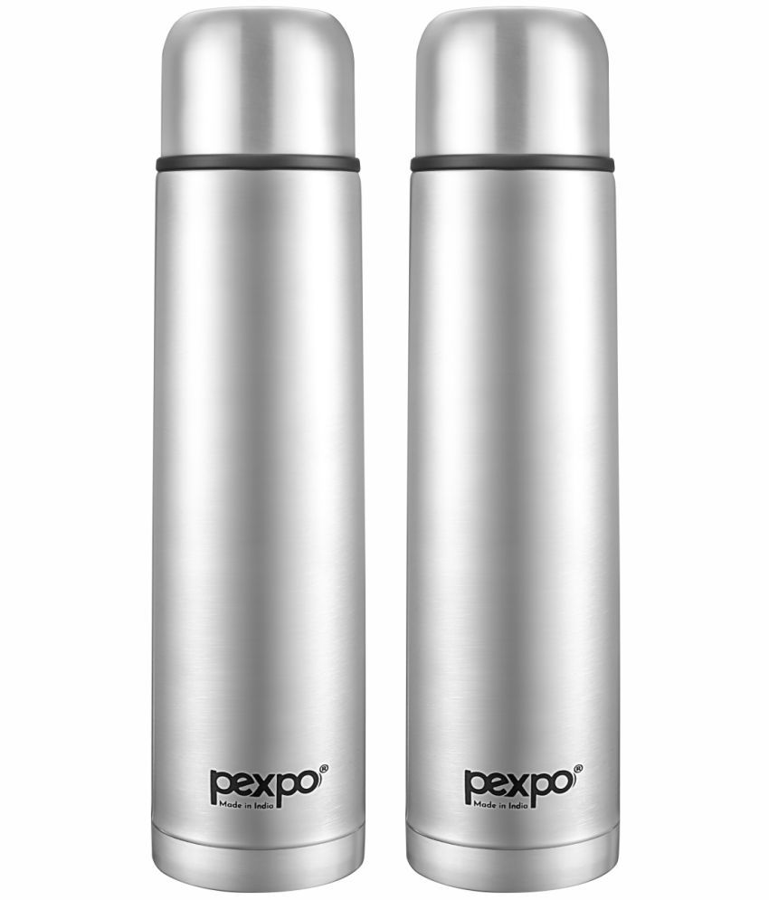     			Pexpo 750ml 24 Hrs Hot and Cold Flask with Jute-bag, Flamingo Vacuum insulated Bottle (Pack of 2, Silver)