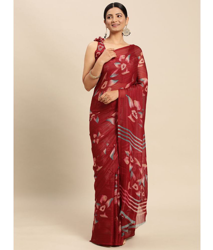     			Rekhamaniyar Fashions - Maroon Georgette Saree With Blouse Piece ( Pack of 1 )