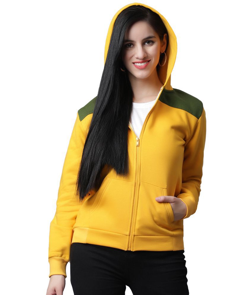     			Rute Cotton - Fleece Yellow Hooded Sweatshirt