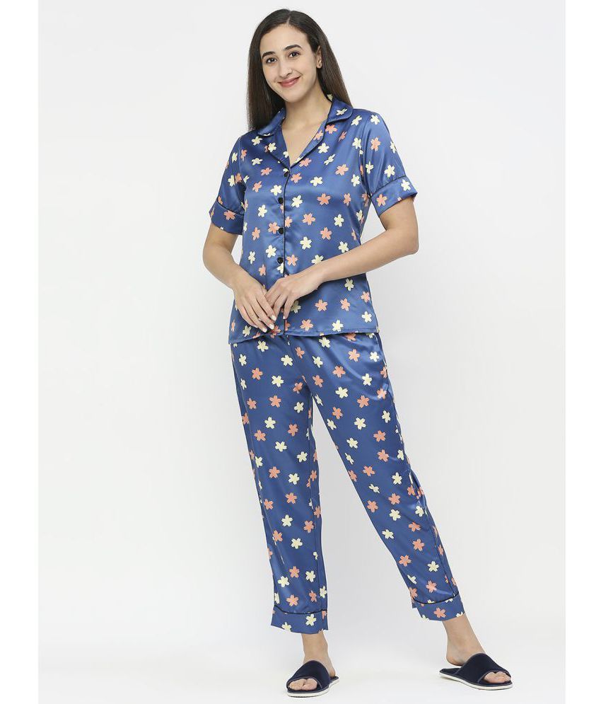     			Smarty Pants - Blue Satin Women's Nightwear Nightsuit Sets ( Pack of 1 )