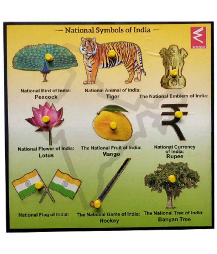     			WISSEN Wooden National Symbols Of India Knob Puzzle Tray for kids 2years & Above