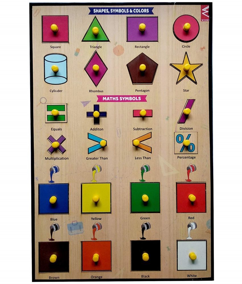     			WISSEN Wooden Shapes Symbols & Colors Knob Puzzle Tray for Kids 2 years & Above