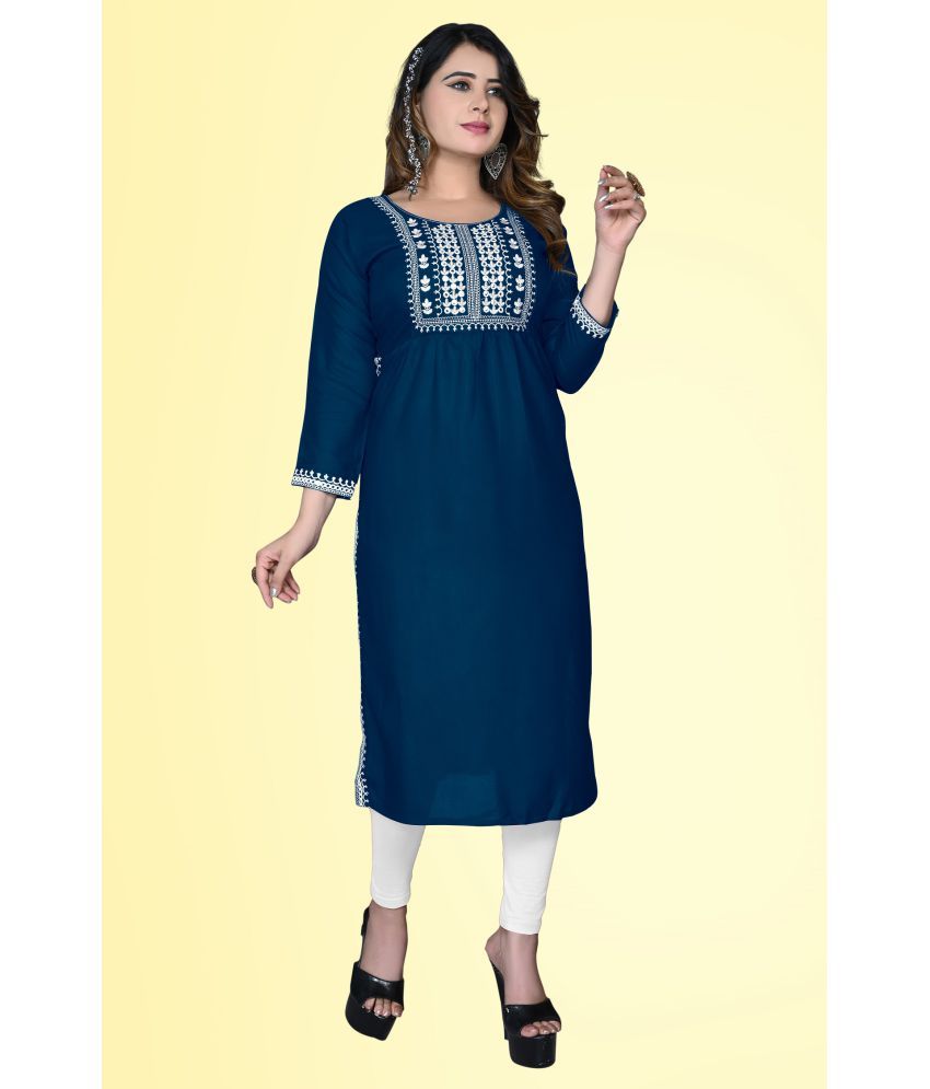     			haya fashion - Blue Rayon Women's Straight Kurti ( Pack of 1 )