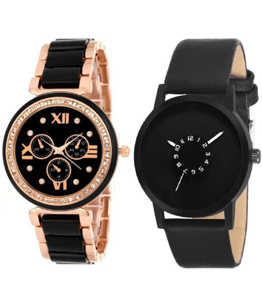     			newmen - Black PU Analog Couple's Watch